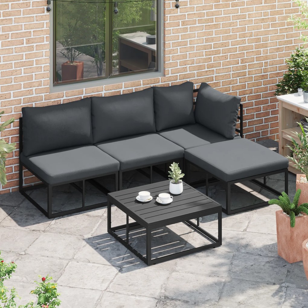 vidaXL Σετ Καναπέ Κήπου με μαξιλάρι 4 pcs Μαύρο Αλουμίνιο