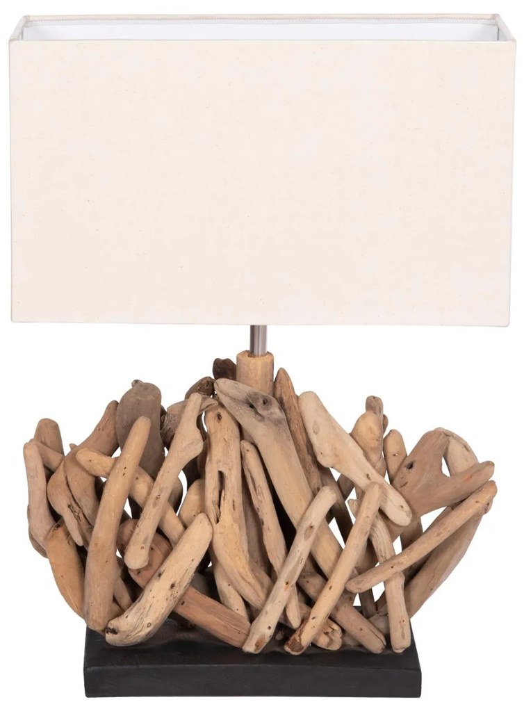 Επιτραπέζιο ορθογώνιο φωτιστικό Twiggy driftwood &amp; λευκό καπέλο 35x14x50Υ εκ.