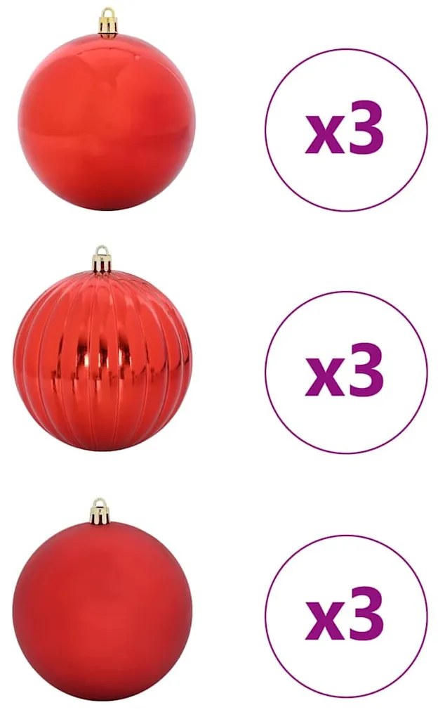 vidaXL Σετ Χριστουγεννιάτικων Στρογγυλών Μπαλίτσων 9 pcs Κόκκινο