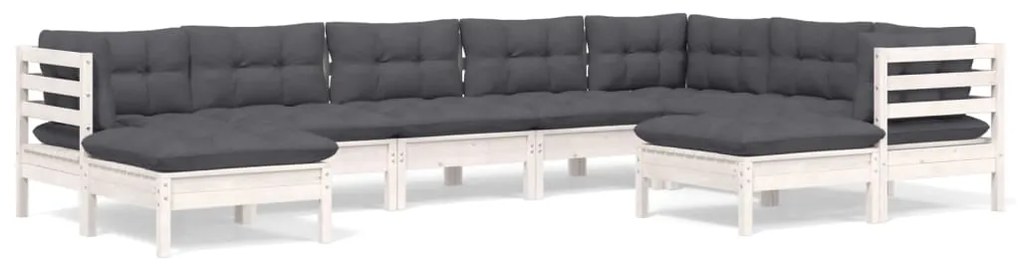 vidaXL Σαλόνι Κήπου Σετ 9 Τεμαχίων Λευκό Μασίφ Ξύλο Πεύκου &amp; Μαξιλάρια