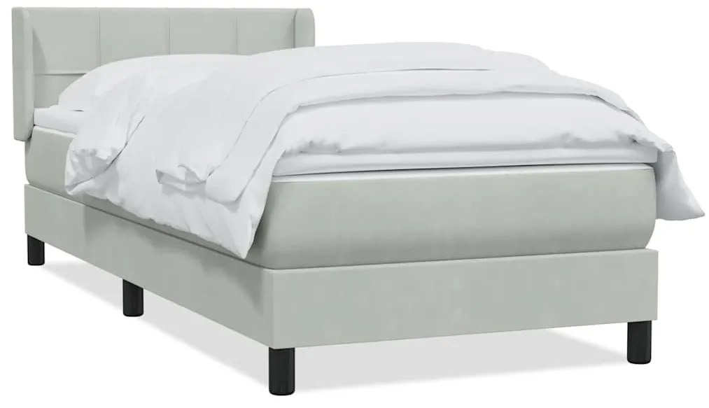 vidaXL Box Spring κρεβάτι με στρώμα ανοιχτό γκρι 90x220 εκ. Βελούδινο