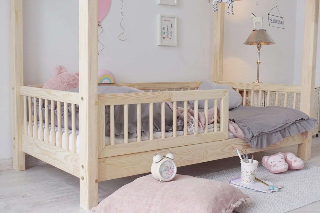 Κρεβάτι Παιδικό Montessori  House Bed  με κάγκελα 23cm  σε Φυσικό  Ξύλο  100×200cm  Luletto (Δώρο 10% έκπτωση στο Στρώμα)