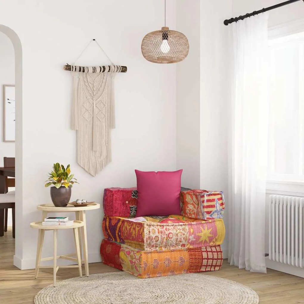 vidaXL Κάθισμα - Πουφ Αρθρωτό με Patchwork Υφασμάτινο με Μαξιλάρι