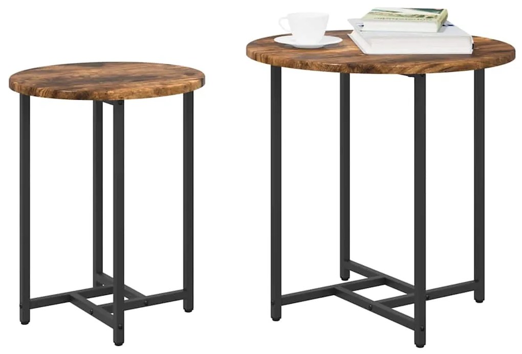 vidaXL Σετ βοηθητικά τραπεζάκια 2 pcs Καπνιστή βελανιδιά και Μαύρο