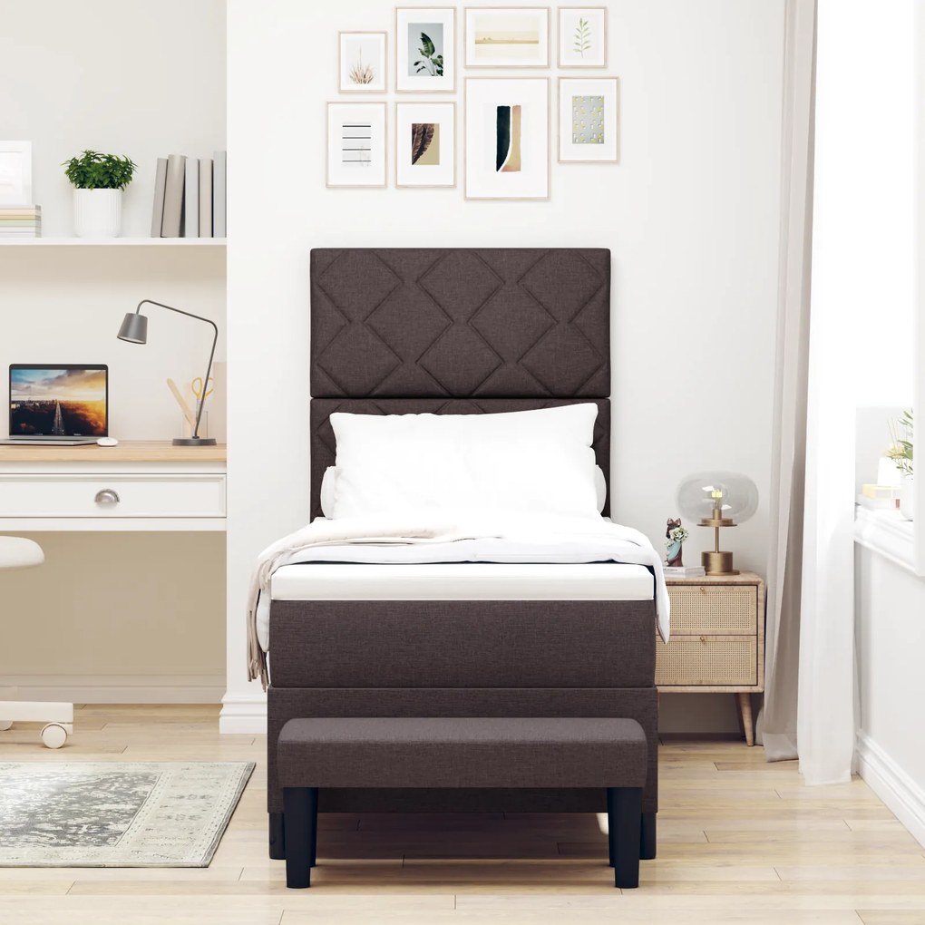 vidaXL Box Spring Κρεβάτι με Στρώμα & Πάγκο Σκούρο Καφέ 80x200 εκ Ύφασμα