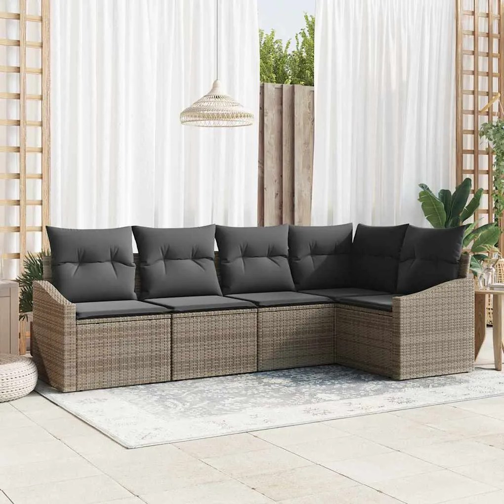 vidaXL Σέτ φαγητού για κήπο 5 pcs Γκρι Πολυ rattan, βαμμένο ατσάλι
