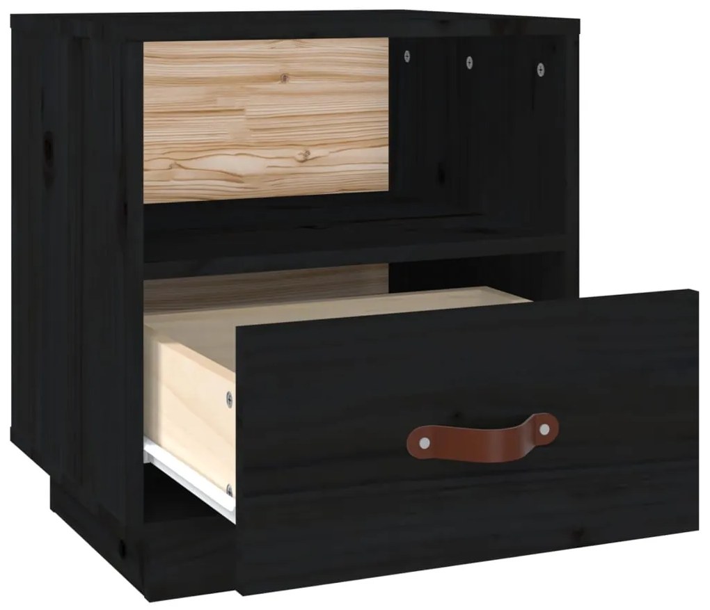 vidaXL Κομοδίνο Μαύρο 40x34x45 εκ. από Μασίφ Ξύλο Πεύκου