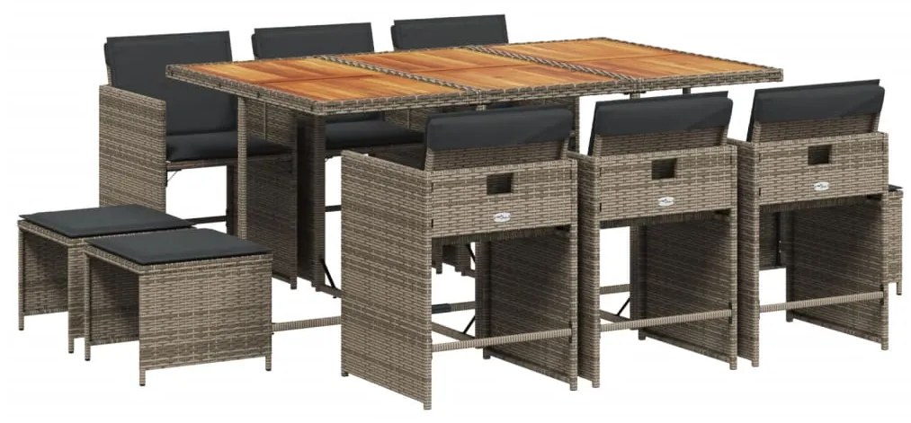 vidaXL Σετ Τραπεζαρίας Κήπου 11 Τεμαχίων Γκρι Συνθ. Ρατάν με Μαξιλάρια