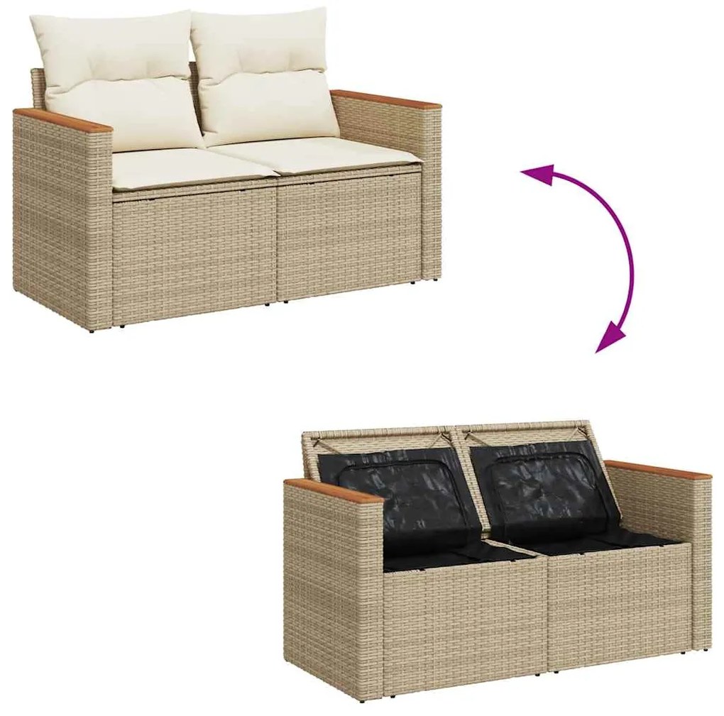 vidaXL Σετ Καναπέ Κήπου 6 τεμ Μπεζ Συνθετικό Ρατάν με Μαξιλάρια Ακακία