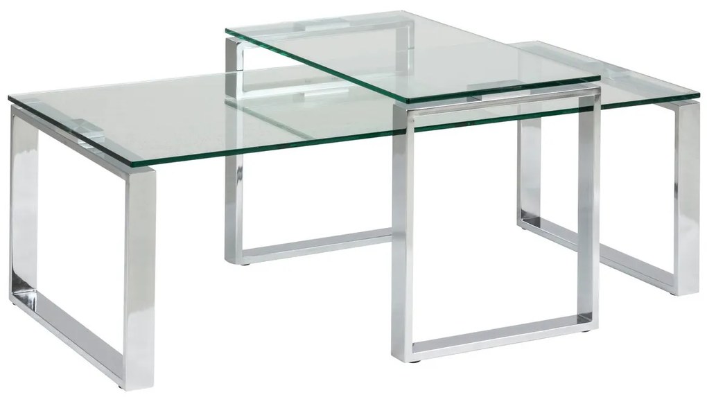 Σετ τραπεζιών περιοδικών Oakland 172, Ασημί, 37x55x115cm, Γυαλί, Γωνιακός