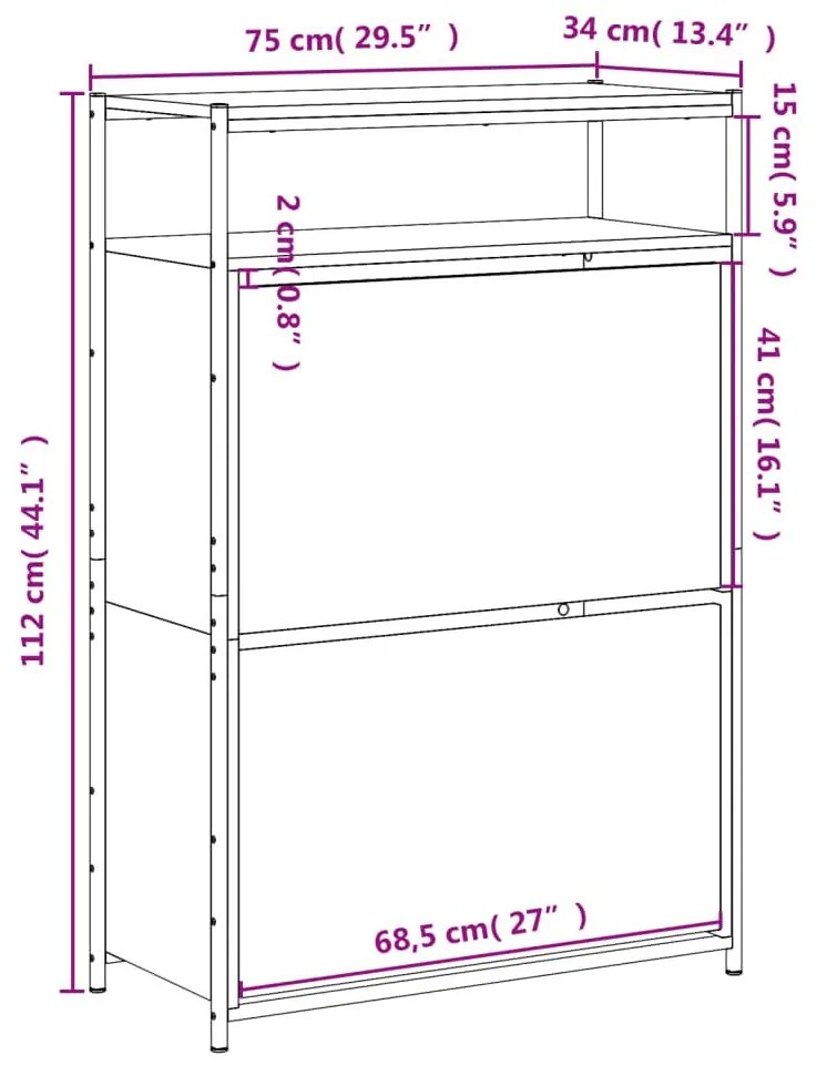 Παπουτσοθήκη Γκρι Sonoma 75x34x112 εκ. από Επεξεργασμένο Ξύλο - Γκρι