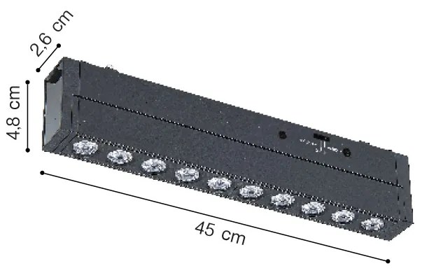 Φωτιστικό LED 20W 3CCT για Ultra-Thin μαγνητική ράγα σε μαύρη απόχρωση D:45X2,6X4,8cm (TMU0160-BL) - TMU0160-Black
