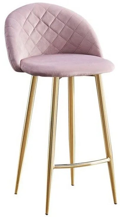 Σκαμπό Bar Bella Με Πλάτη ΕΜ758,1G 48x52x70/94cm (Σετ 4τμχ) Gold - Dirty Pink Metal, Fabric