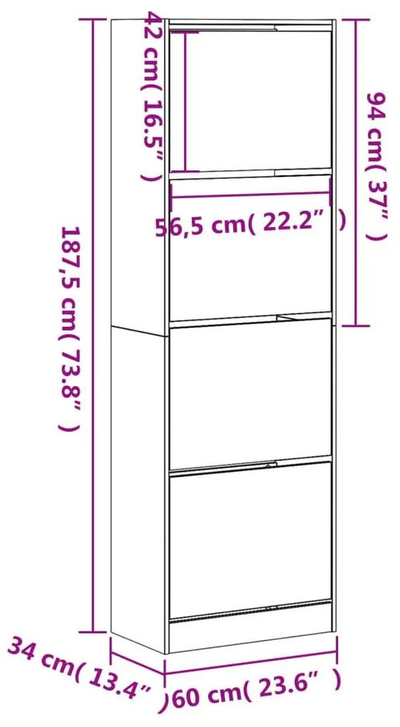 Παπουτσοθήκη με 4 Ανακλ. Συρτάρια Sonoma Δρυς 60x34x187,5 εκ. - Καφέ