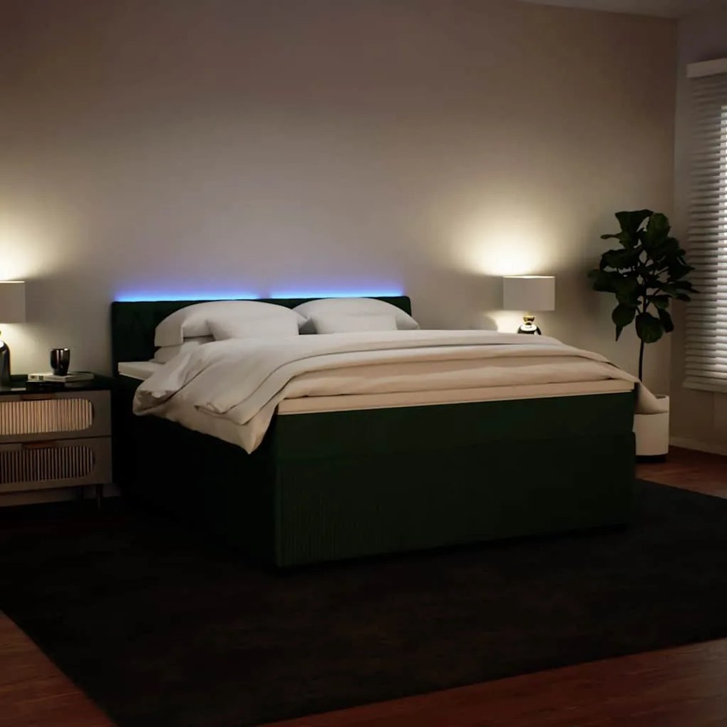 vidaXL Κρεβάτι Boxspring με Στρώμα Σκούρο Πράσινο 180x200εκ. Βελούδινο