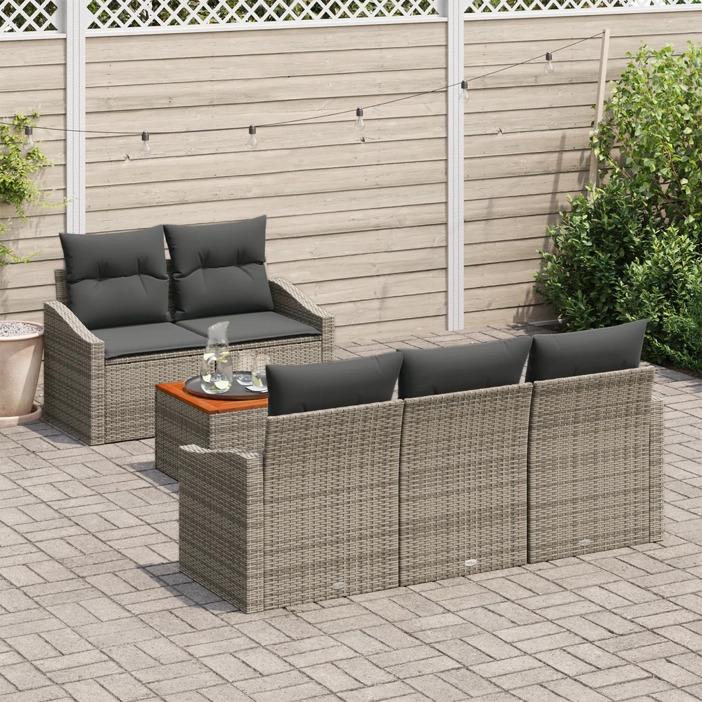 vidaXL Σετ Καναπέ Κήπου 6 pcs Γκρι 55 x 55 x 37 εκ Ρατάν, Ξύλο, Ύφασμα
