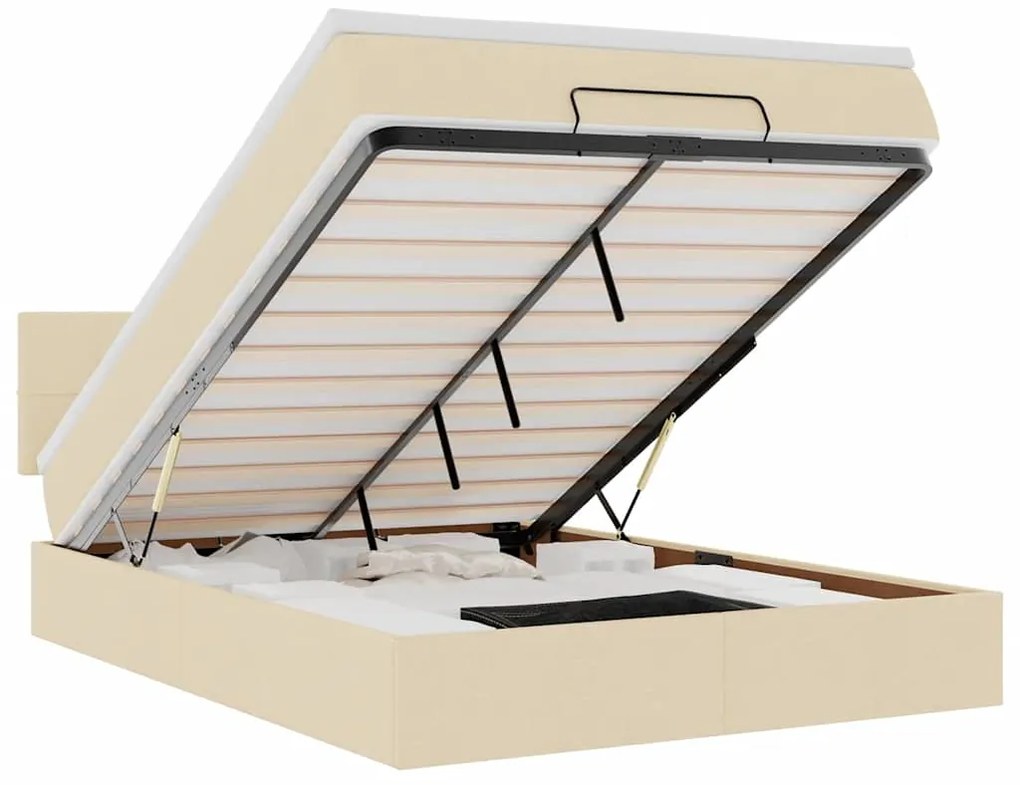 vidaXL Οθωμανικό κρεβάτι με στρώμα & LEDs Cream 140x190cm Ύφασμα