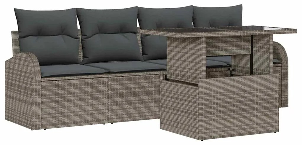 vidaXL Σετ Καναπέ Κήπου με μαξιλάρι 5 pcs Γκρι Πολυ ράταν