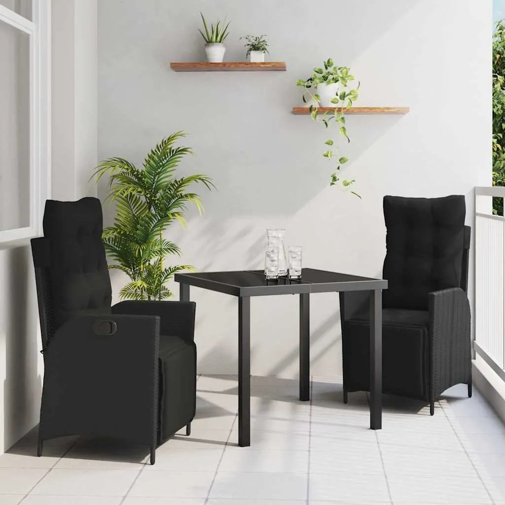 vidaXL Σέτ φαγητού για κήπο 3 pcs Μαύρο Πολυ ράταν