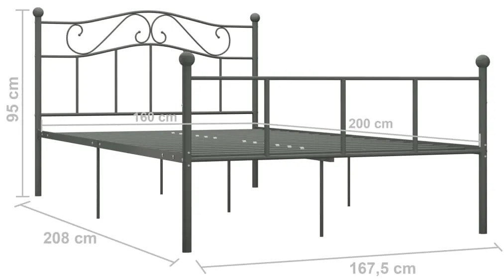 vidaXL Πλαίσιο Κρεβατιού Γκρι 160 x 200 εκ. Μεταλλικό