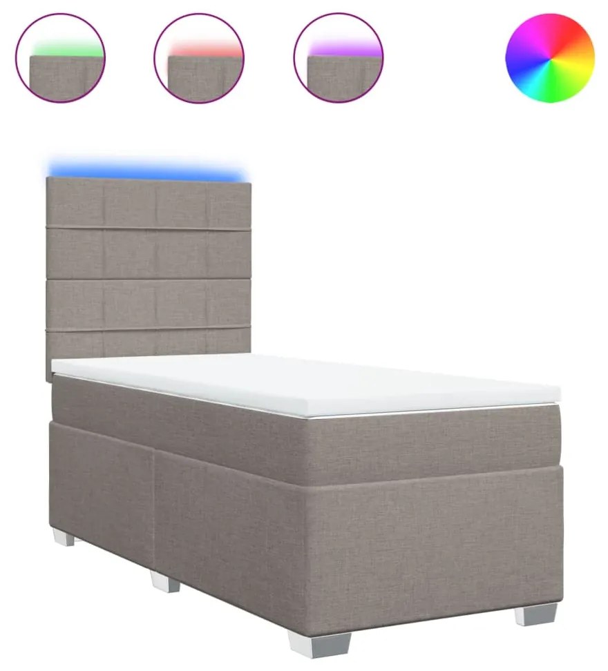 vidaXL Κρεβάτι Boxspring με Στρώμα Taupe 90x200 εκ. Υφασμάτινο