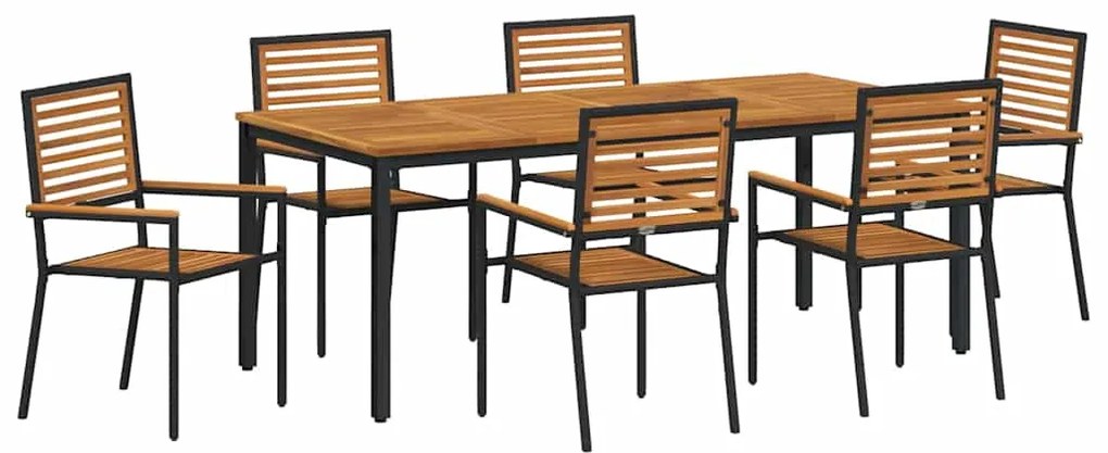 vidaXL Σέτ φαγητού για κήπο 7 pcs Μαύρο και Καφέ συνθετικό ρατάν