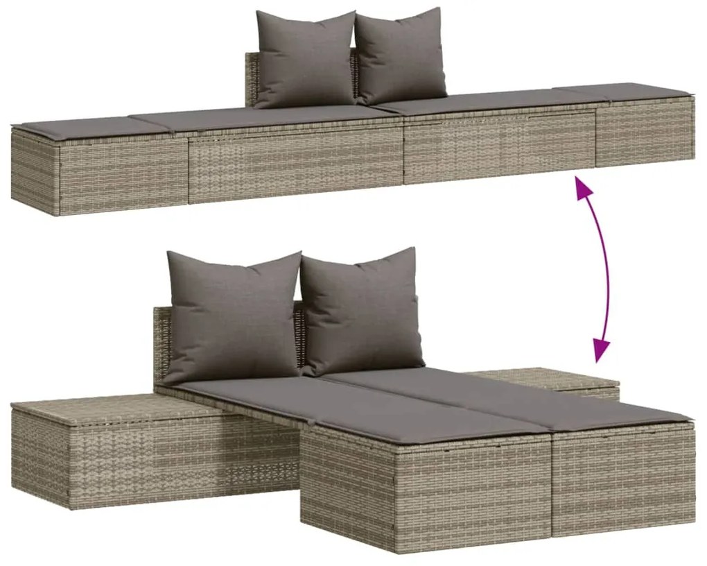 vidaXL Ξαπλώστρα Διπλή Γκρι από Συνθετικό Ρατάν με Μαξιλάρια