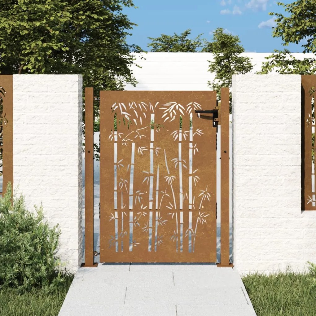 Πύλη Κήπου με Σχέδιο Μπαμπού 105 x 155 εκ. από Ατσάλι Corten