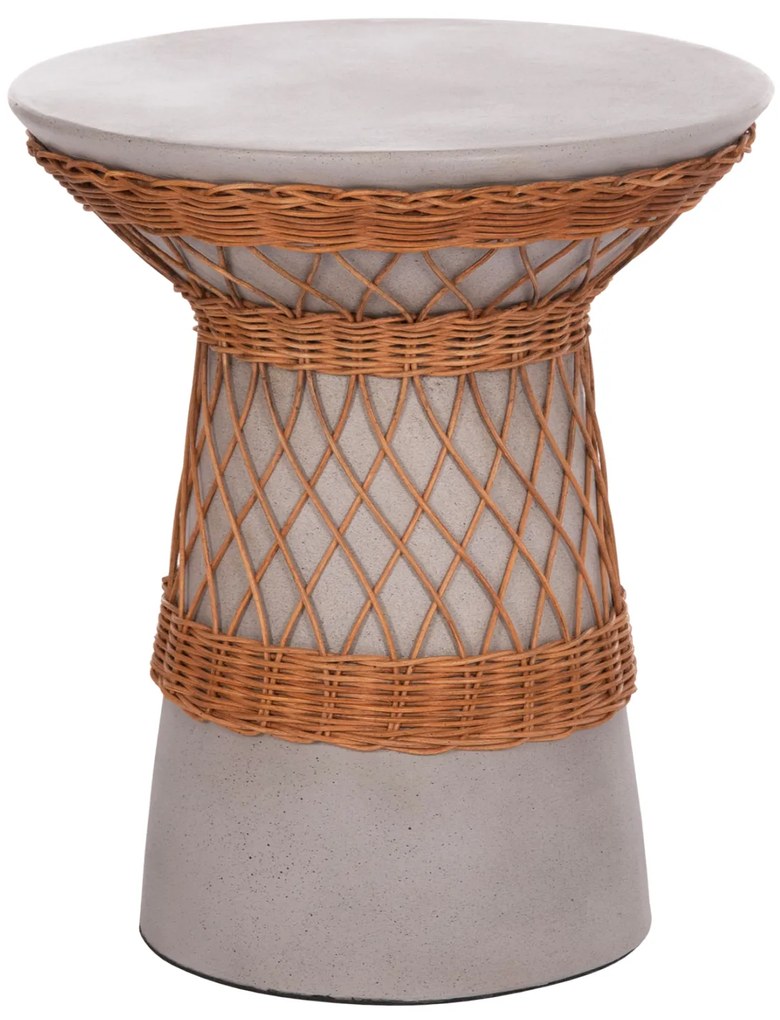 ΒΟΗΘΗΤΙΚΟ ΤΡΑΠΕΖΙ ΣΤΡΟΓΓΥΛΟ DELIA HM18167.03 FIBER CEMENT ΓΚΡΙ &amp; RATTAN Φ40x45Υεκ