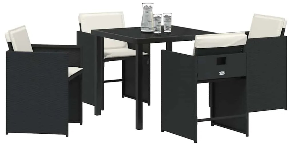 vidaXL Σέτ φαγητού για κήπο με μαξιλάρι 5 pcs Μαύρο συνθετικό ρατάν