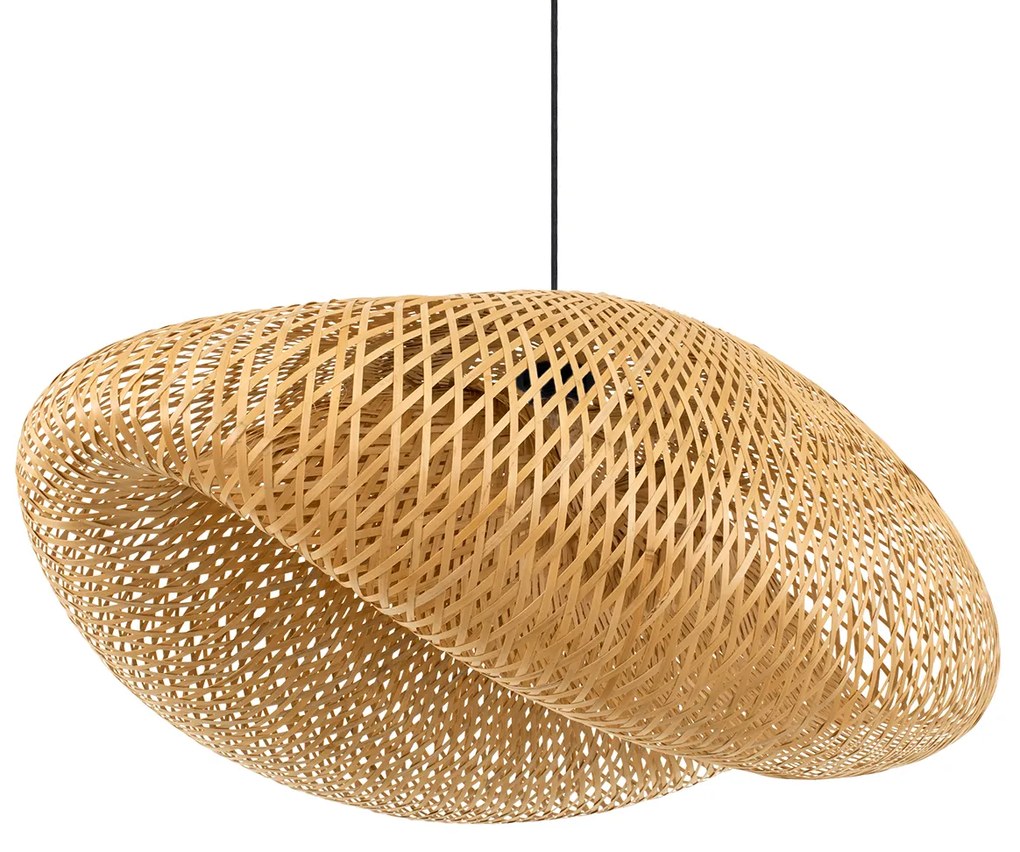 00720 GloboStar® MEXICO 00720 Boho Κρεμαστό Φωτιστικό Πλέγμα Μονόφωτο 1 x E27 IP20 Μπεζ Ξύλο - Μ85 x Π55 x Y36cm
