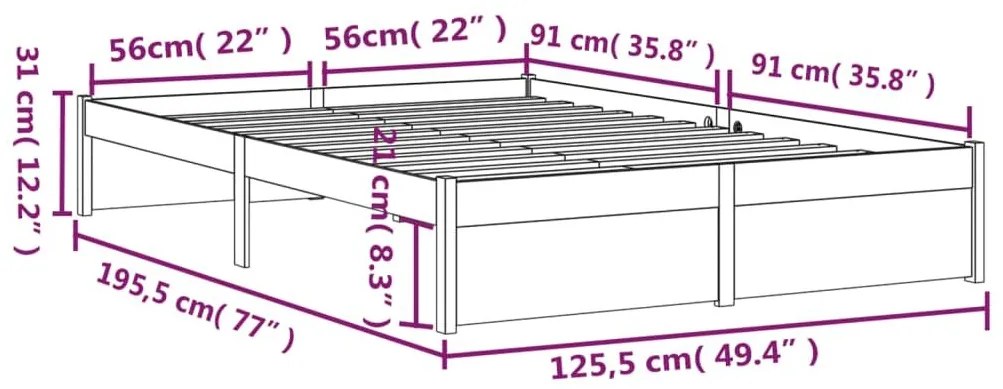 Πλαίσιο Κρεβατιού Μαύρο 120 x 190 εκ. Μασίφ Ξύλο Small Double - Μαύρο