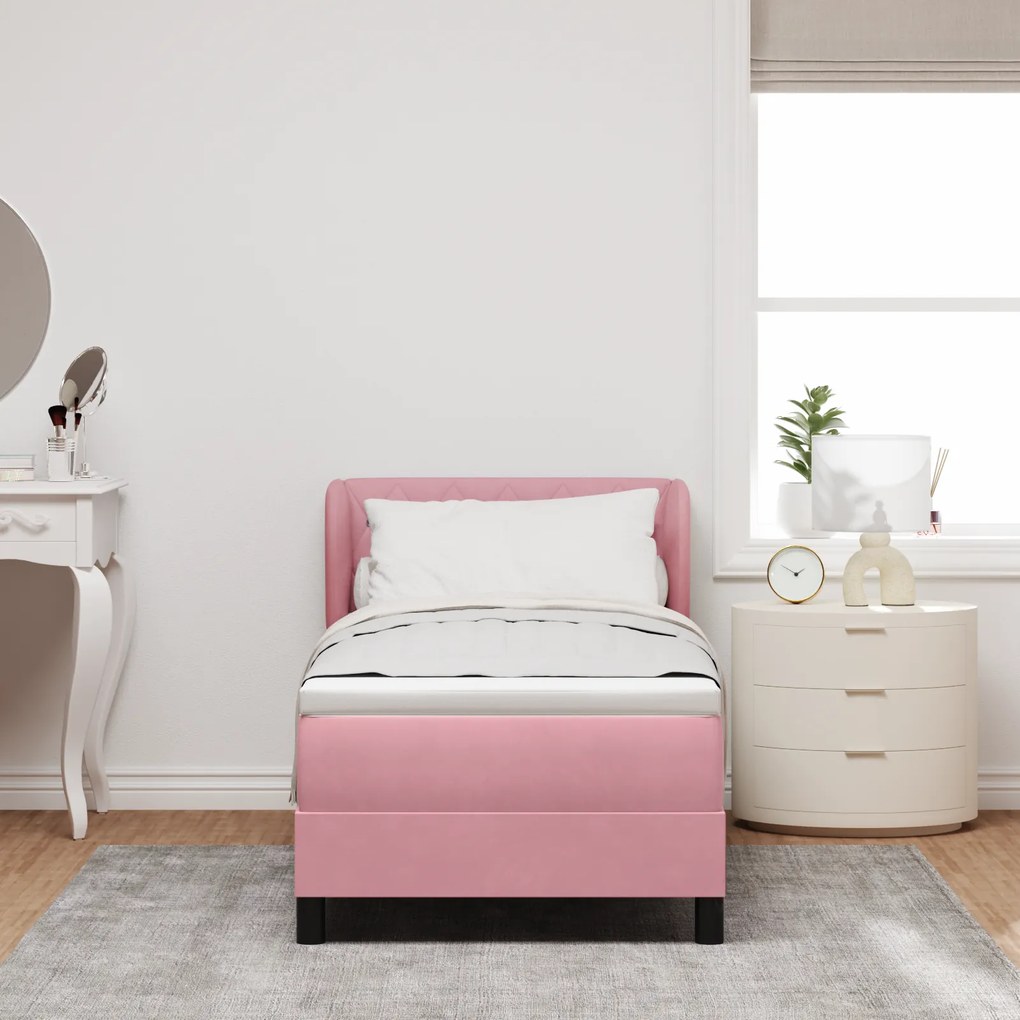 vidaXL Κρεβάτι Box Spring με Στρώμα Ροζ 80x200 εκ. Βελούδο