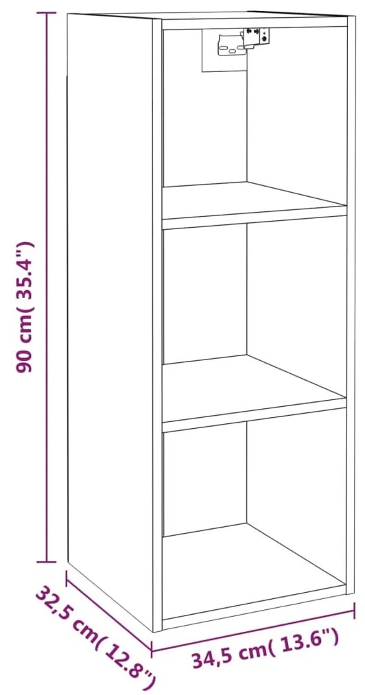 Ντουλάπι Τοίχου Γκρι Sonoma 34,5x32,5x90 εκ. Επεξεργασμένο Ξύλο - Γκρι