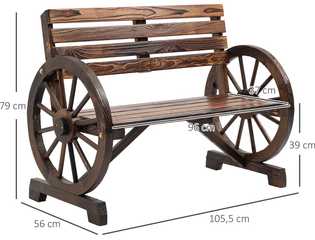Outsunny Παγκάκι Κήπου, Σχέδιο Τροχού, για 2 Άτομα, Φυσικό Ξύλο, Σκούρο Καφέ, 105,5 x 56 x 79cm