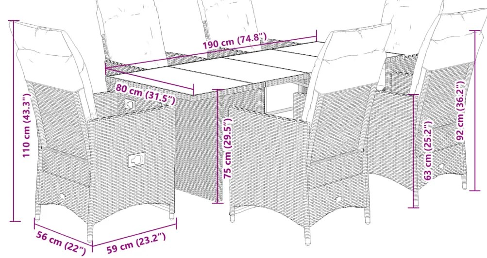 vidaXL Σετ Επίπλων Bistro Κήπου 7 τεμ. Μπεζ Συνθετ. Ρατάν με Μαξιλάρια