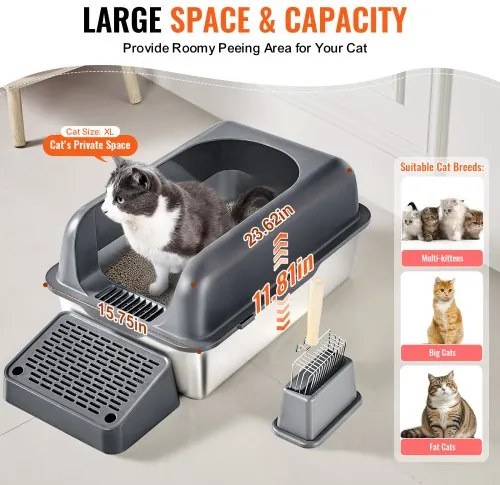 VEVOR 6 in Deep Cat Litter Box Odor-Free Litter Box with Filtering Foot Board