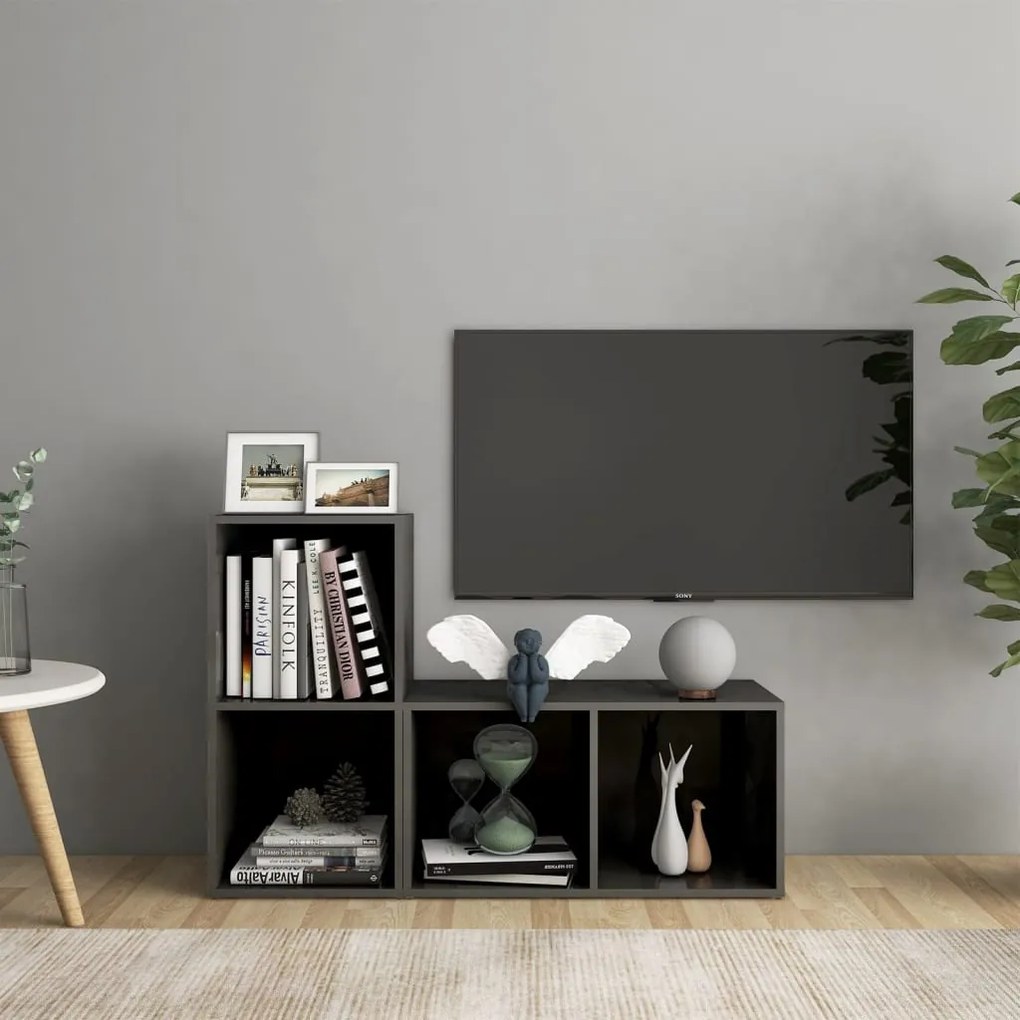 Έπιπλα Τηλεόρασης 2 τεμ. Γυαλ. Γκρι 72x35x36,5 εκ. Επεξ. Ξύλο
