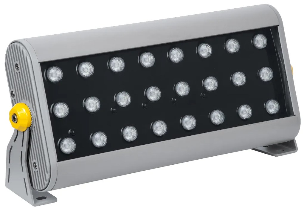 GloboStar® FLOOD-HENA 90643 Προβολέας Wall Washer για Φωτισμό Κτιρίων LED 48W 4800lm 30° DC 24V Αδιάβροχο IP65 Μ39 x Π6 x Υ17cm Πολύχρωμο RGB DMX512 - Ασημί - 3 Years Warranty