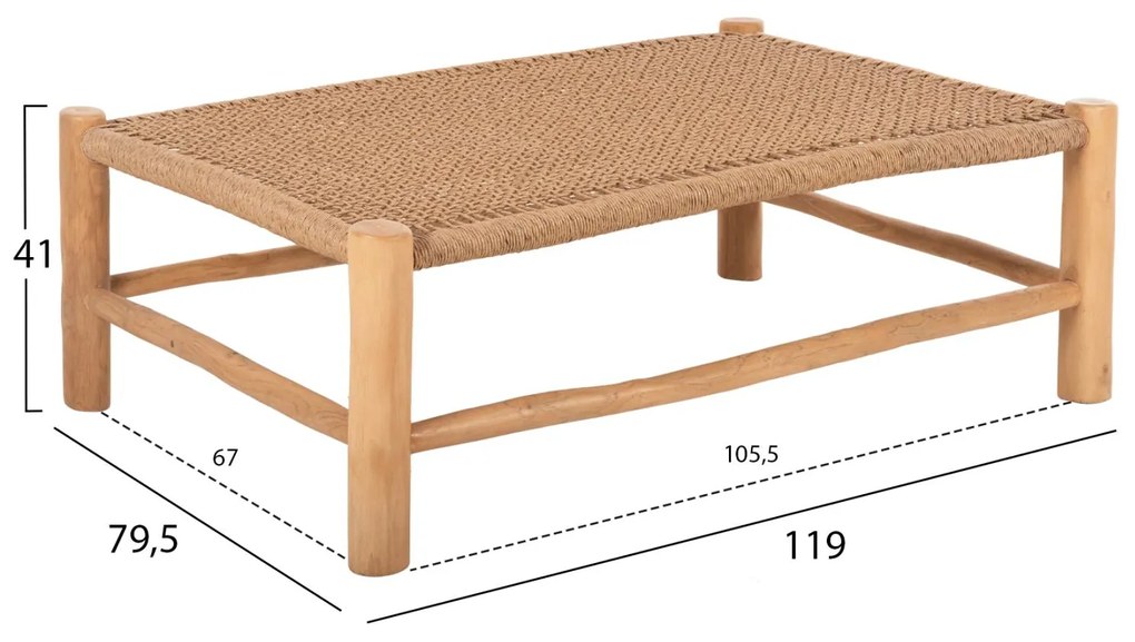 Τραπεζάκι σαλονιού LONDER C5985 Ξύλο TEAK - Συνθετικό Rattan σε Φυσικό 119x79,5x41Yεκ. 119x79.5x41 εκ.