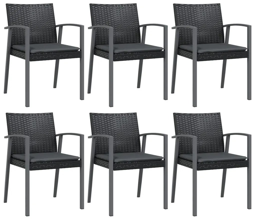 vidaXL Καρέκλες Κήπου 6 τεμ. Μαύρο 56,5x57x83 εκ Συνθ. Ρατάν&amp;Μαξιλάρια