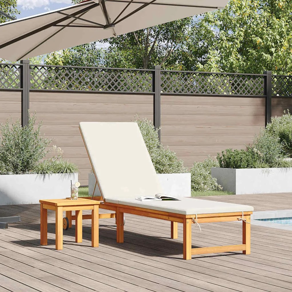 vidaXL Ξαπλώστρα με μαξιλάρι Καφέ 53 x 202 x 89εκ Μασίφ ξύλο ακακίας