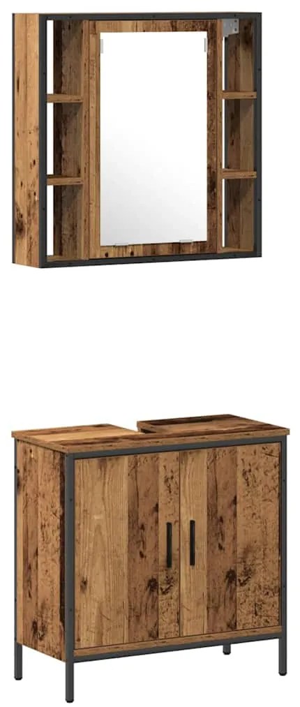 vidaXL Σετ Επίπλων Μπάνιου με ράφι με πόρτα 2 pcs Καφέ 60 x 30 x 60 cm
