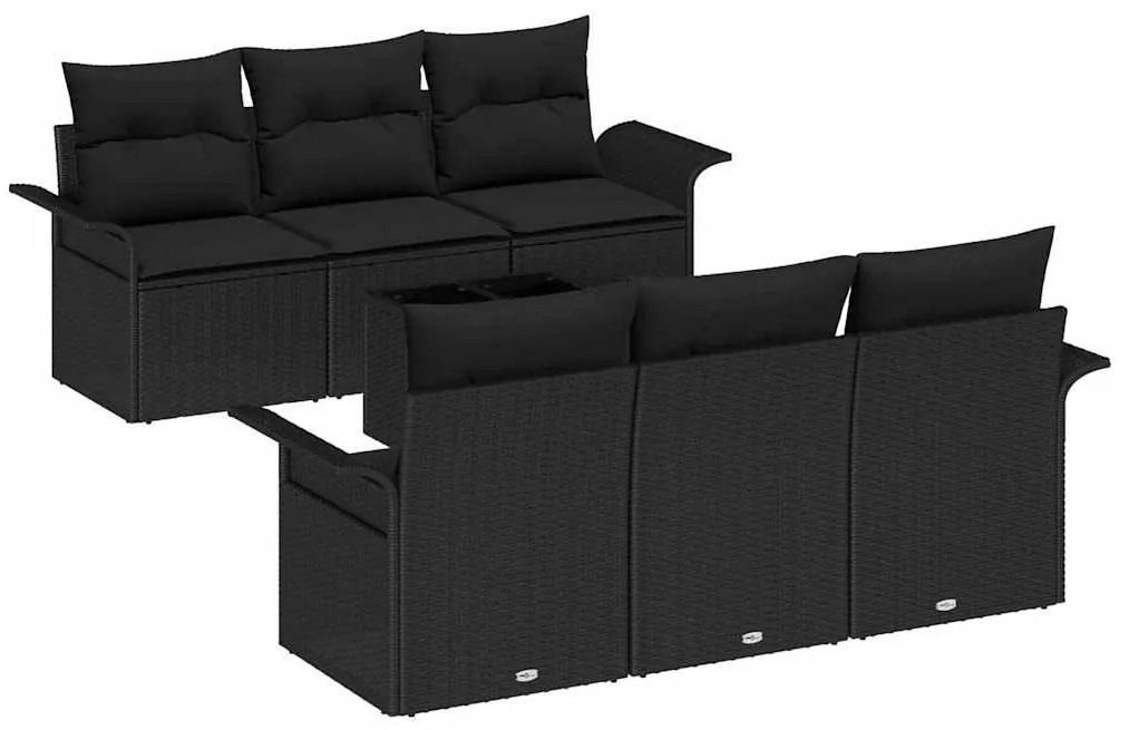 vidaXL Σετ Καναπέ Κήπου 7 pcs Μαύρο Πολυ ράταν