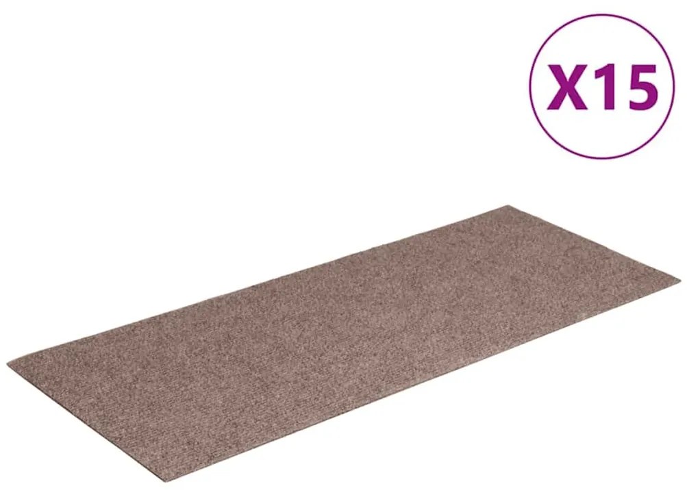 vidaXL Πατάκια Σκάλας Αυτοκόλλητα Ορθογ. 15 τεμ. Ανοιχτό Καφέ 60x25 εκ