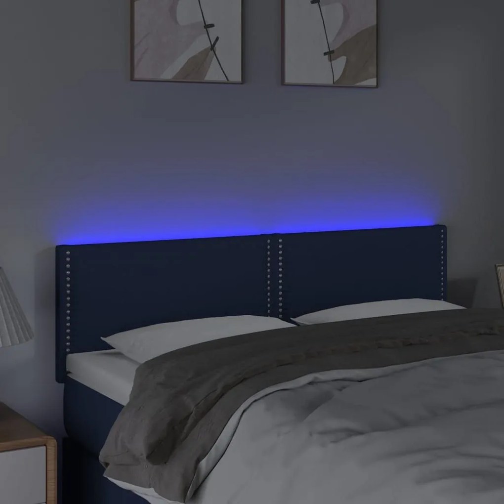 Κεφαλάρι Κρεβατιού LED Μπλε 144x5x78/88 εκ. Υφασμάτινο - Μπλε