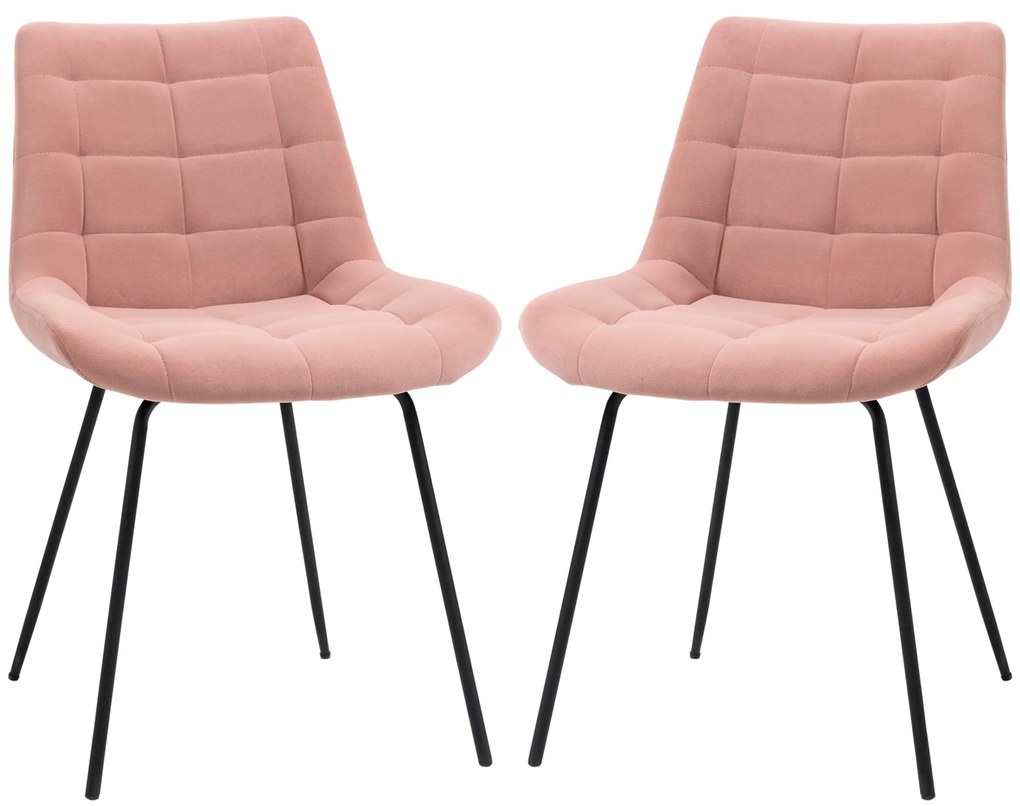HOMCOM Σετ 2 καρεκλών τραπεζαρίας, καρέκλες προφοράς, καρέκλες κουζίνας, ρετρό σχεδιασμός, όψη βελούδου, 50 cm x 61 cm x 79 cm, Ροζ
