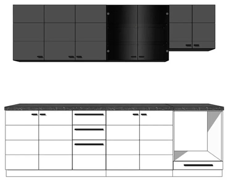 Σύνθεση Κουζίνα Claudia 200 Λευκό - Μαύρο 200x51/31x200 εκ. 200x51x200 εκ.