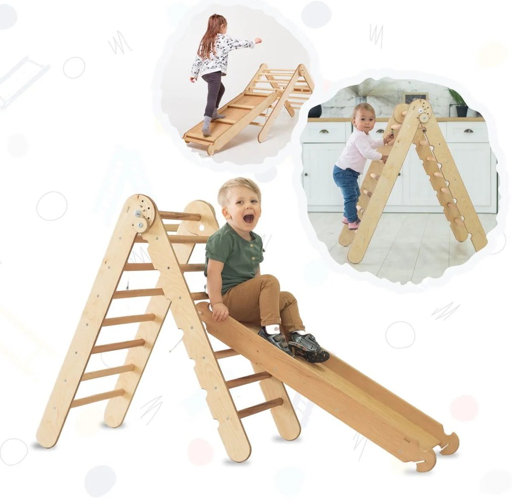 Σετ Αναρριχησης Montessori 2 Σε 1 Τριγωνικη Σκαλα + Τσουληθρα