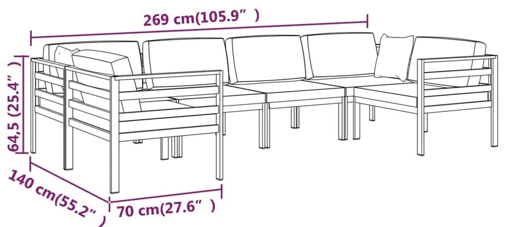 vidaXL Σαλόνι Κήπου 5 Τεμαχίων Ανθρακί Αλουμινίου με Μαξιλάρια